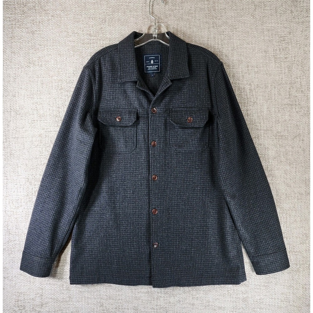 Frank & Oak Wool Blend Button-Up Shirt Jacket Mens L Charcoal Plaid Shacket EUC